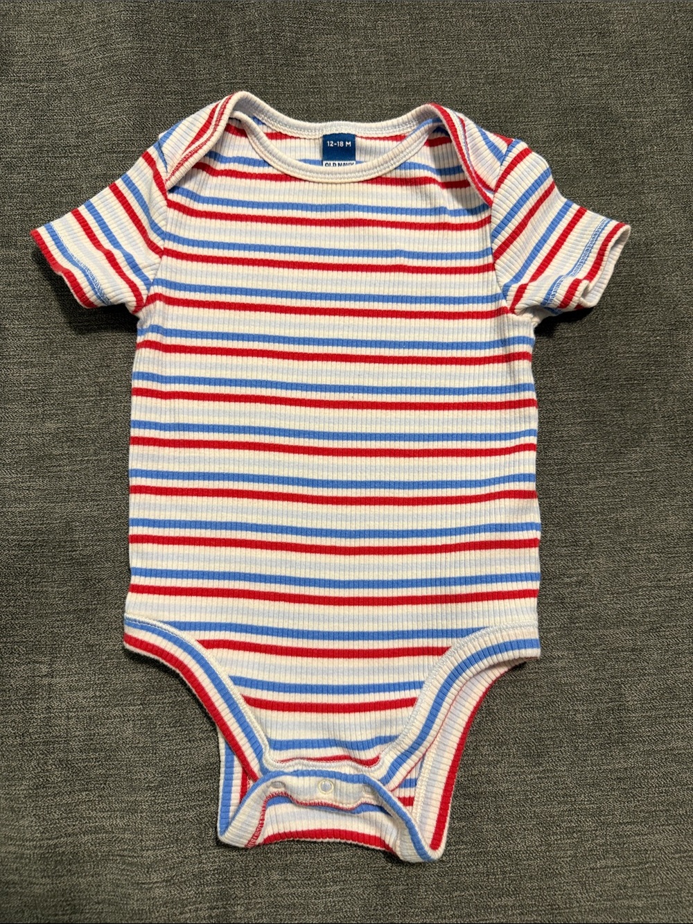 Old Navy Ribbed Short-Sleeve One-Piece in White, Red & Blue